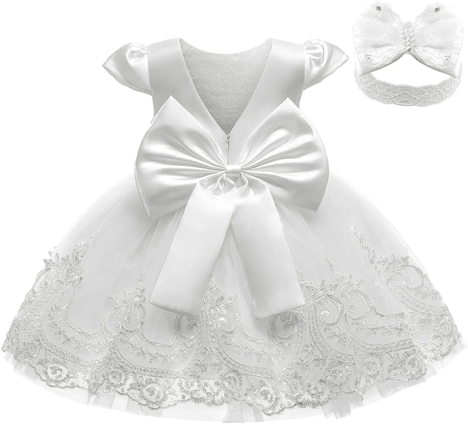 3M-3T Toddler Baby Girls Dress Pageant Wedding Flower Girls Dress Formal Gowns Embroidered Lace Dress   Headwear