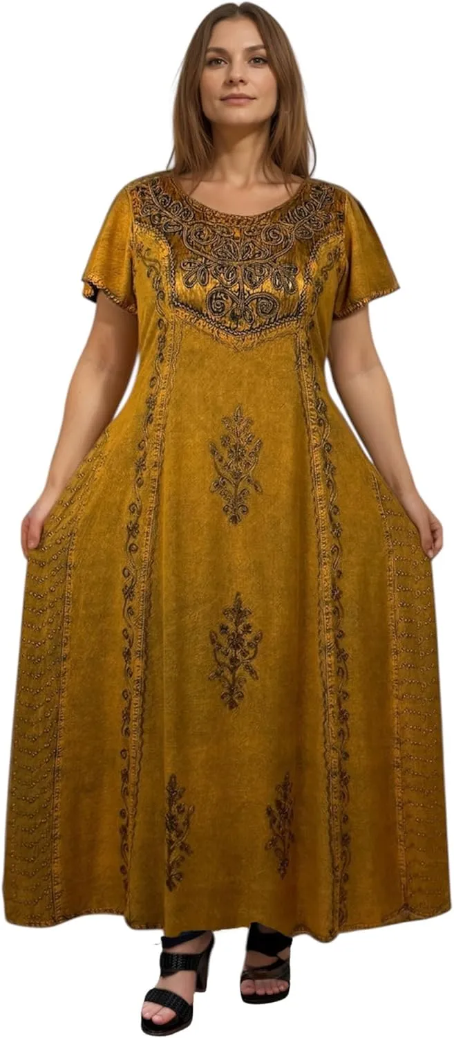 Agan Traders Women's 2025 Spring Sleeveless Maxi Dress for Women - Short Sleeve Embroidered Long Sun Dress Gown