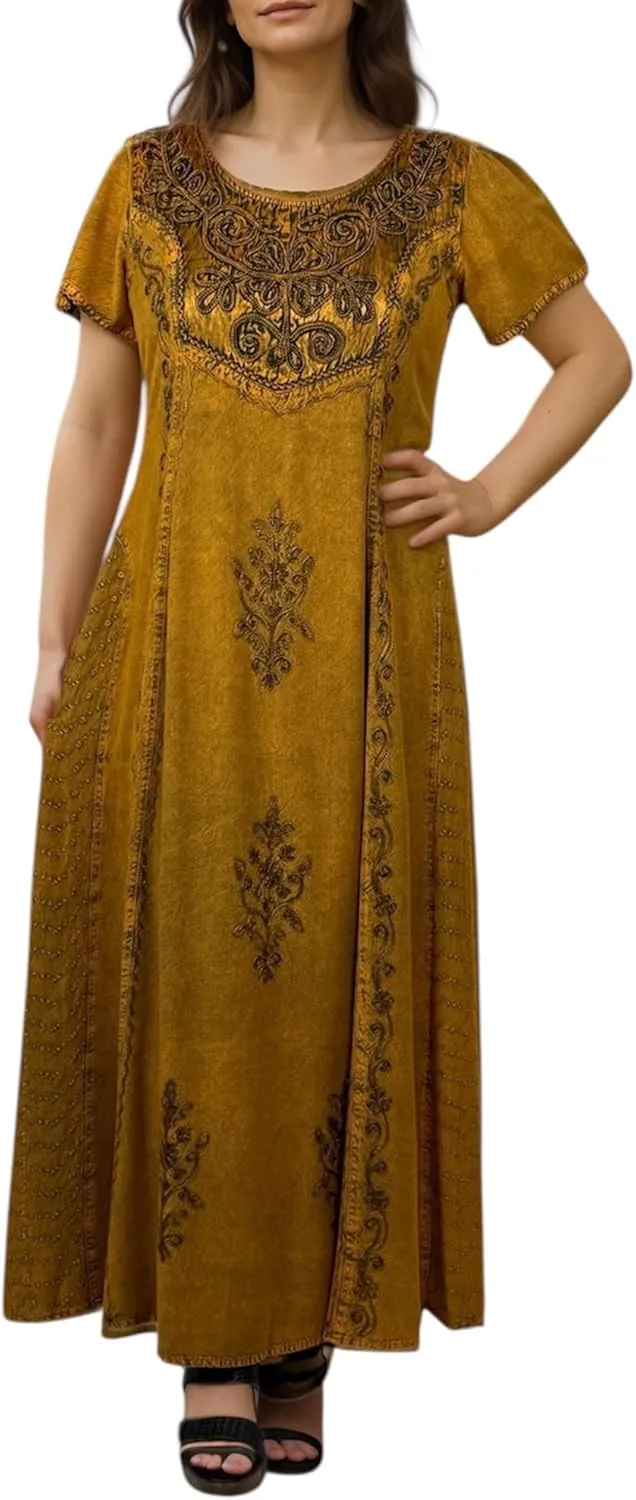 Agan Traders Women's 2025 Spring Sleeveless Maxi Dress for Women - Short Sleeve Embroidered Long Sun Dress Gown