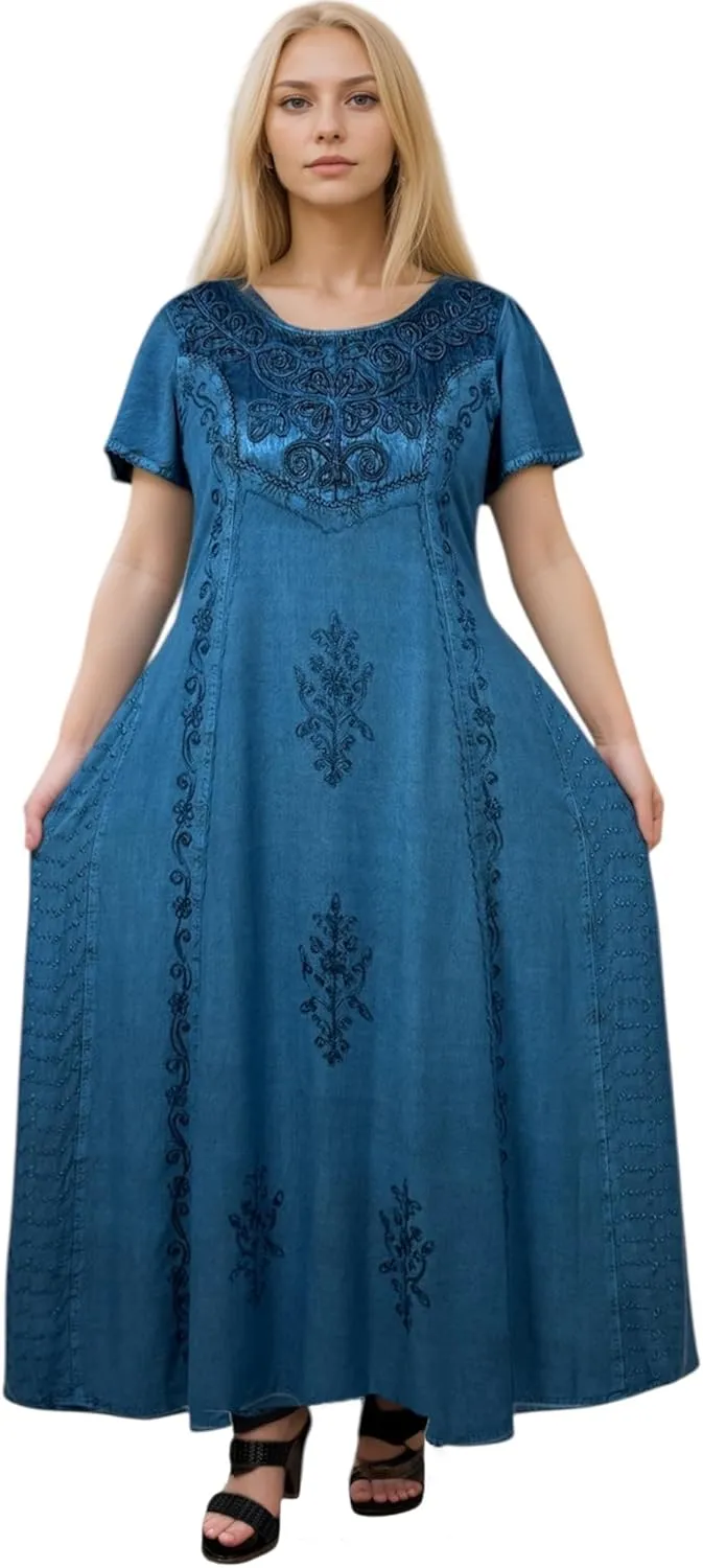 Agan Traders Women's 2025 Spring Sleeveless Maxi Dress for Women - Short Sleeve Embroidered Long Sun Dress Gown