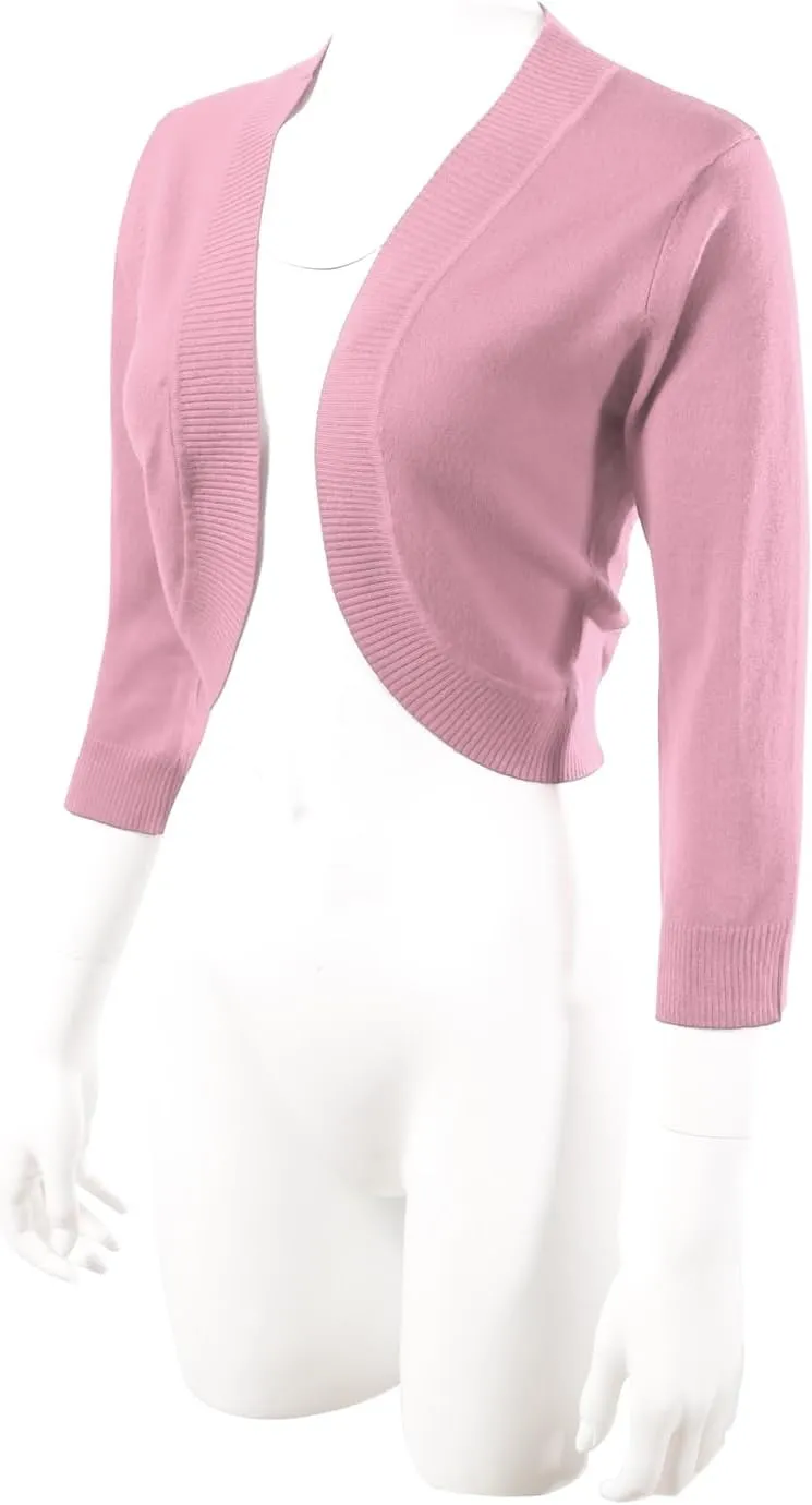 Allsense Women's 3/4 Sleeve V-Neck Cropped Bolero Shrug Cardigan