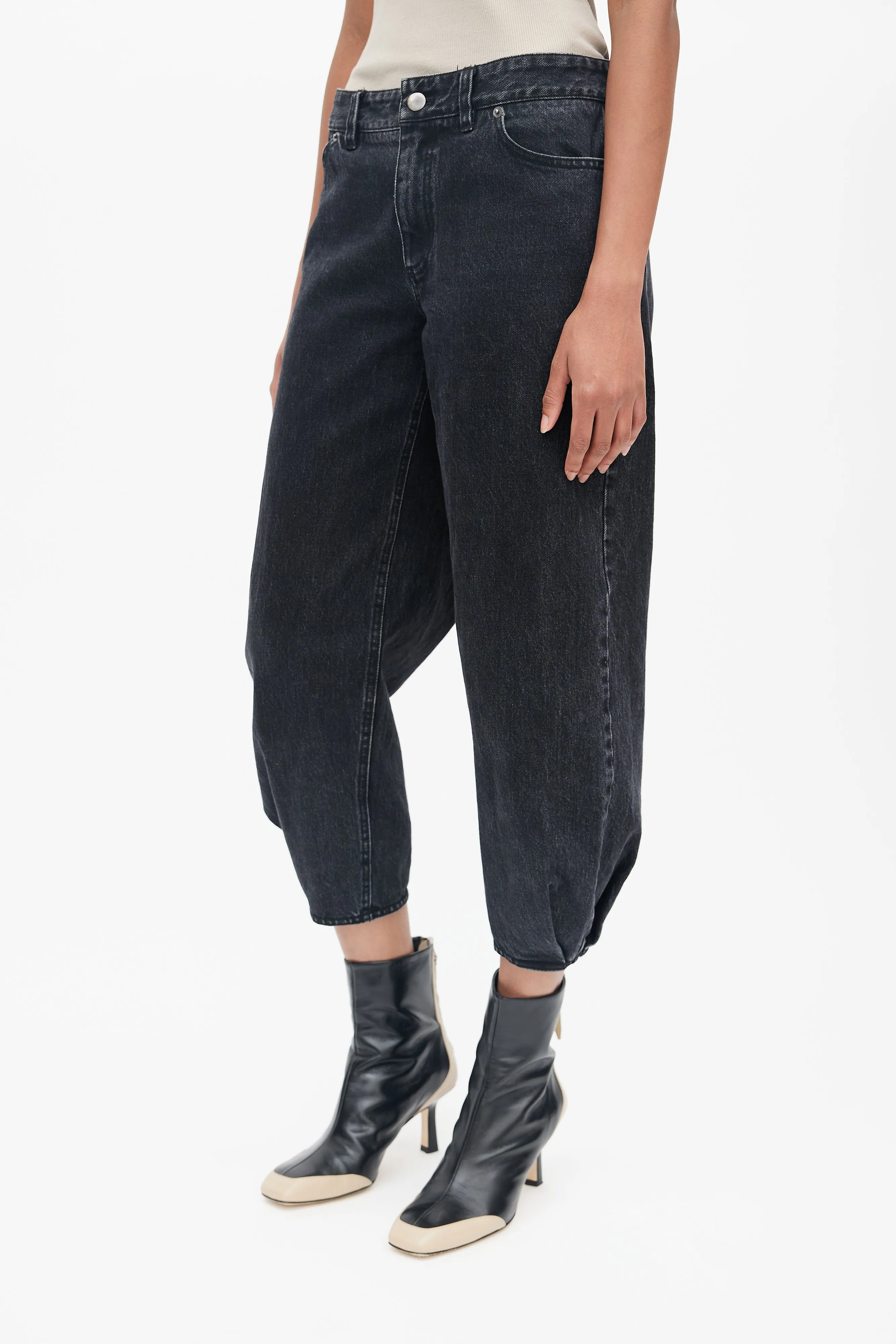 Black Asymmetrical Tapered Cropped Jeans