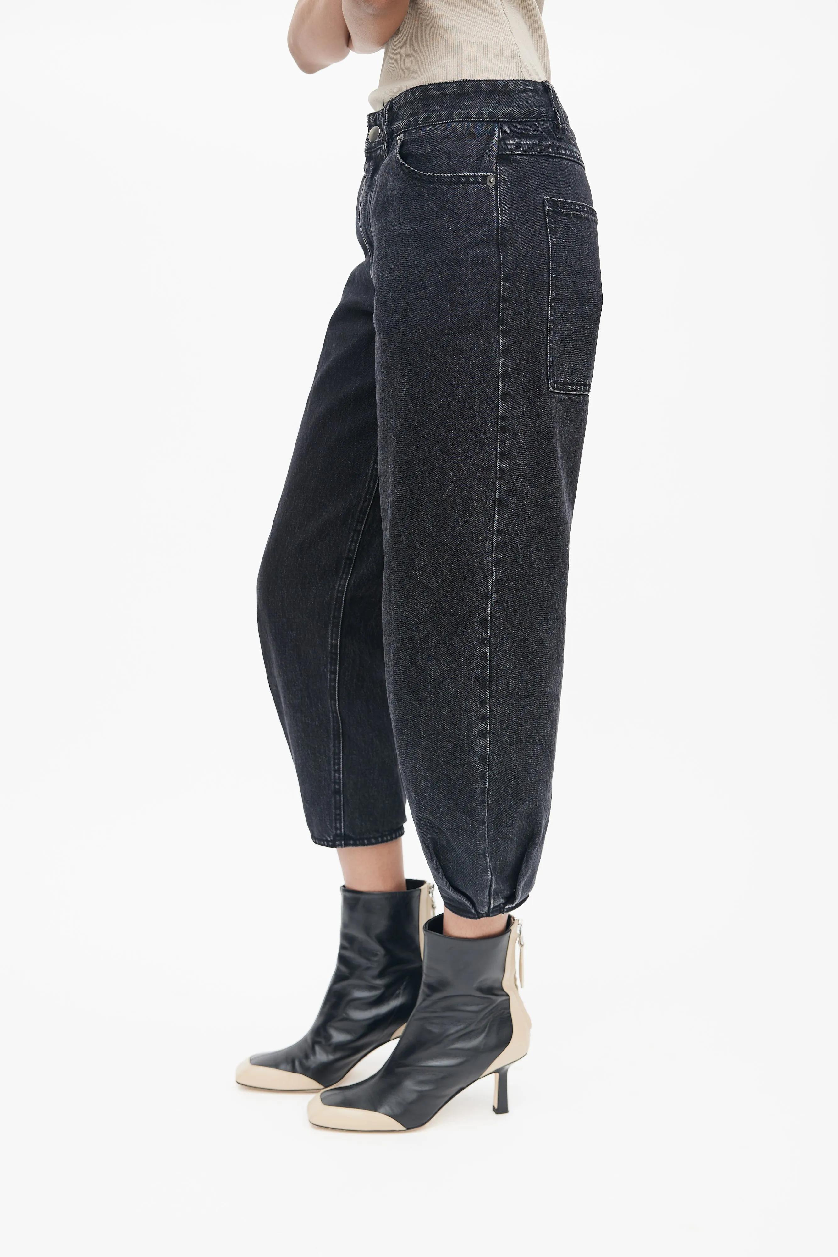 Black Asymmetrical Tapered Cropped Jeans