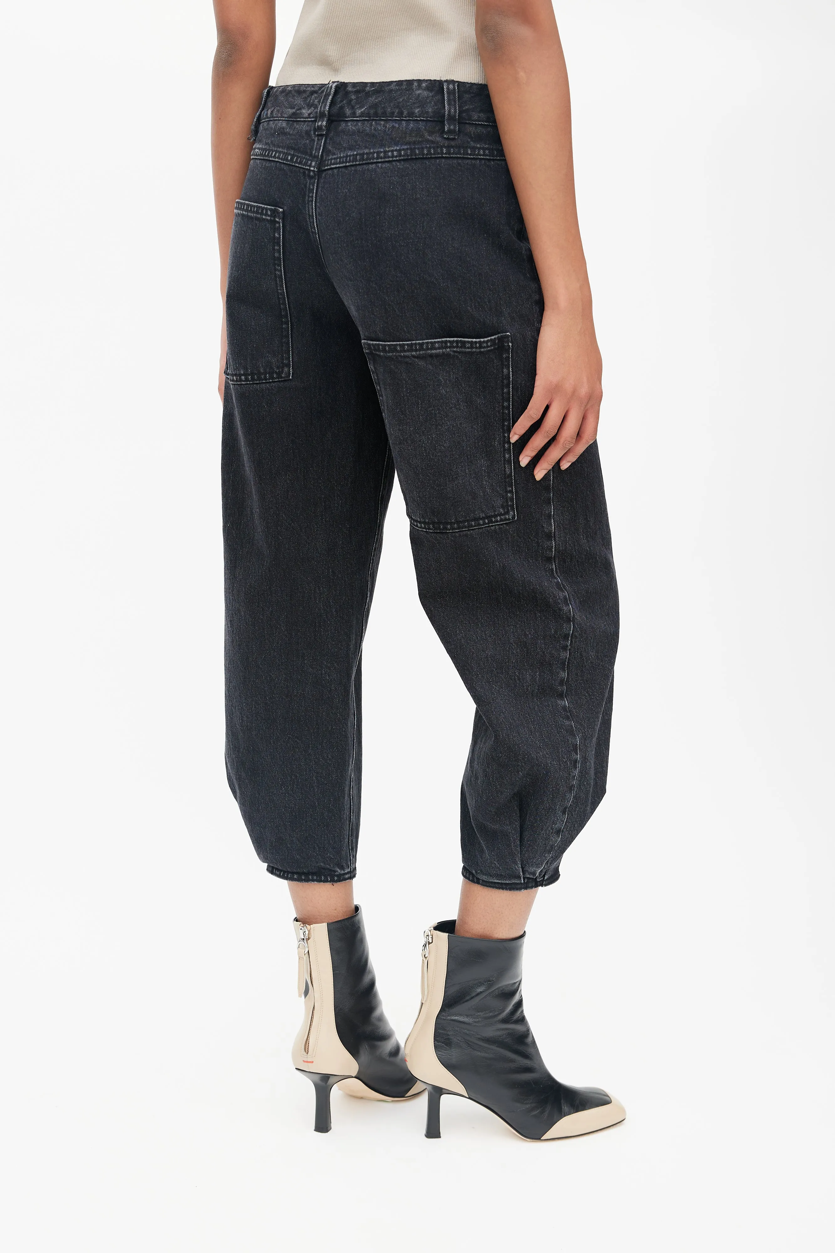 Black Asymmetrical Tapered Cropped Jeans