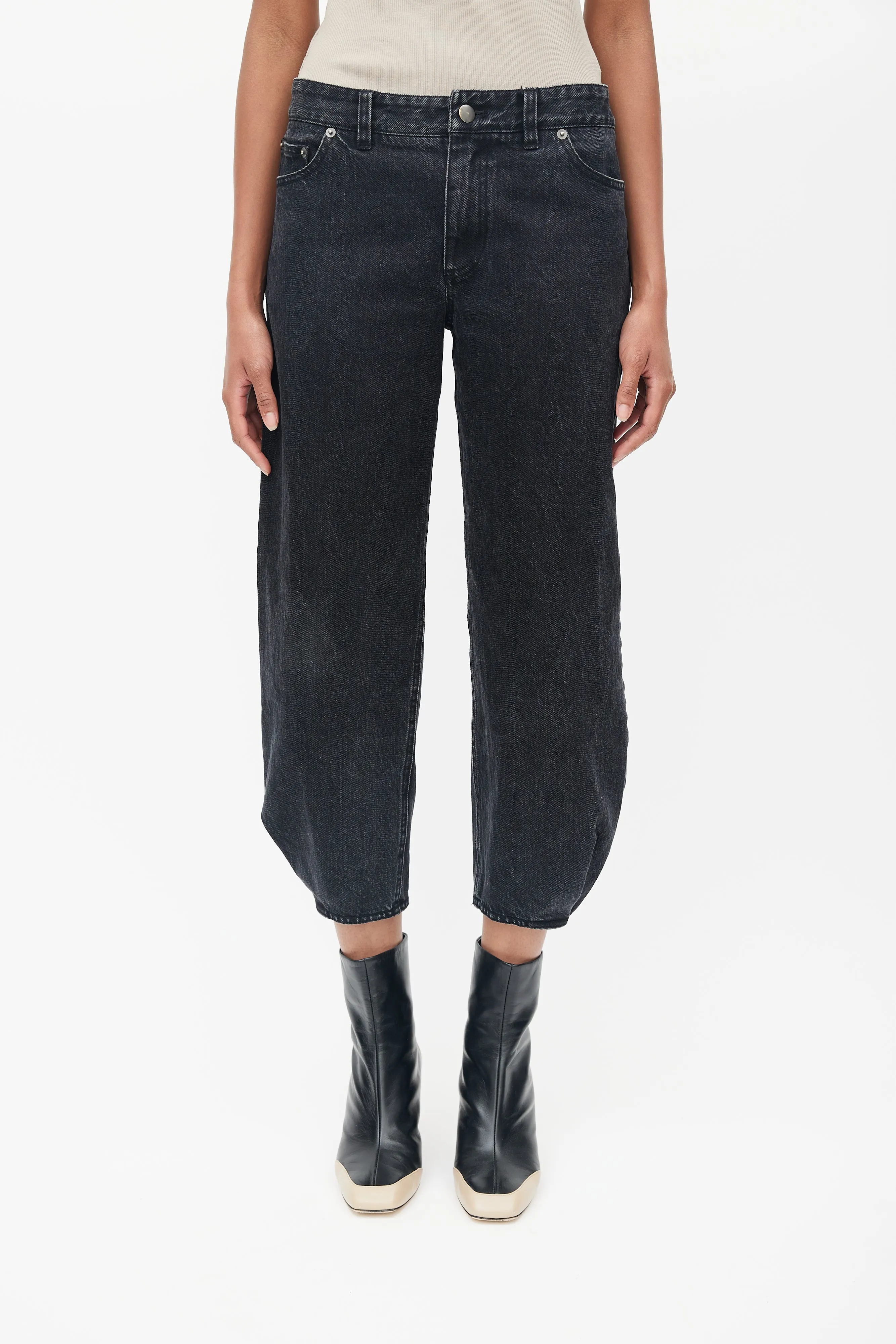 Black Asymmetrical Tapered Cropped Jeans