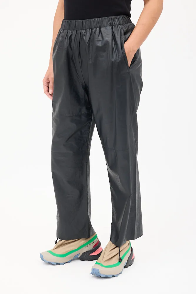 Black Faux Leather Tapered Trouser