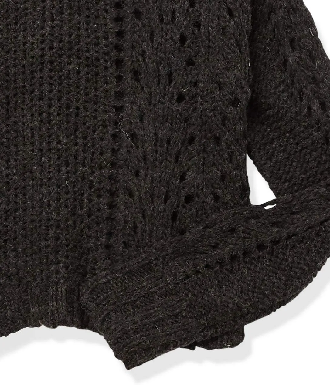 Cable Stitch Women's Chunky Wool Blend Pointelle Sweater - Crewneck Extra Long Sleeve Open Stitch Cropped Pullover Knit Top