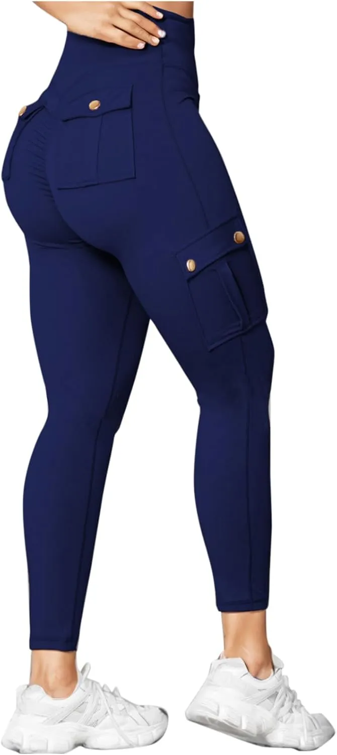 Cargo Leggings for Women with Multi Pockets High Waisted Workout Yoga Pants Elastic Compression Gym Parachute Pants