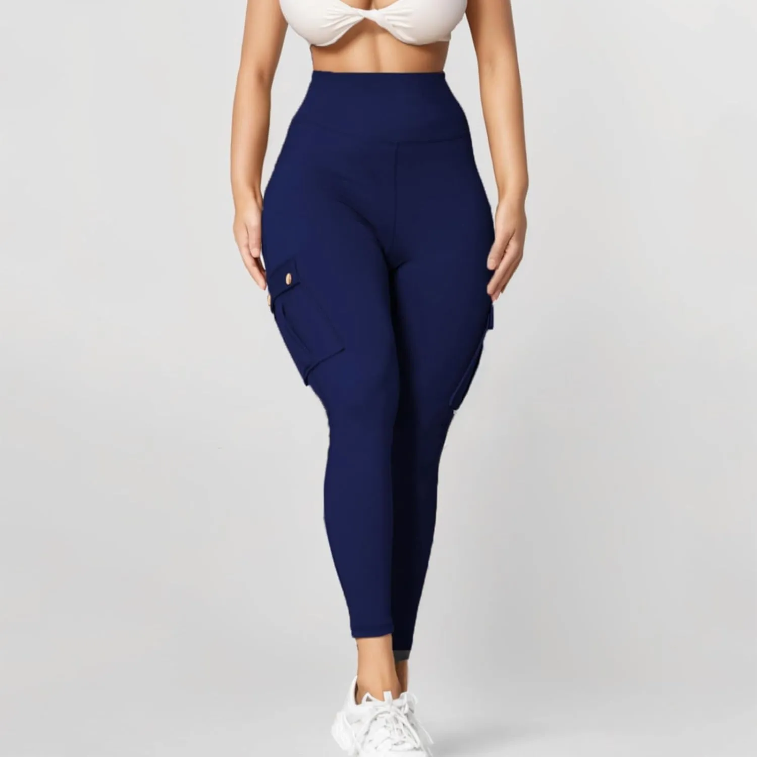 Cargo Leggings for Women with Multi Pockets High Waisted Workout Yoga Pants Elastic Compression Gym Parachute Pants