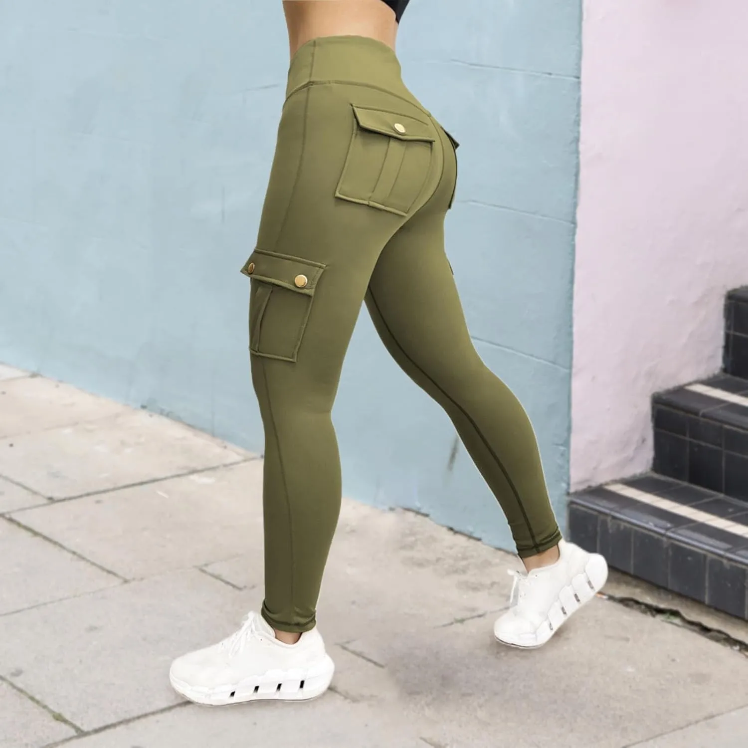 Cargo Leggings for Women with Multi Pockets High Waisted Workout Yoga Pants Elastic Compression Gym Parachute Pants