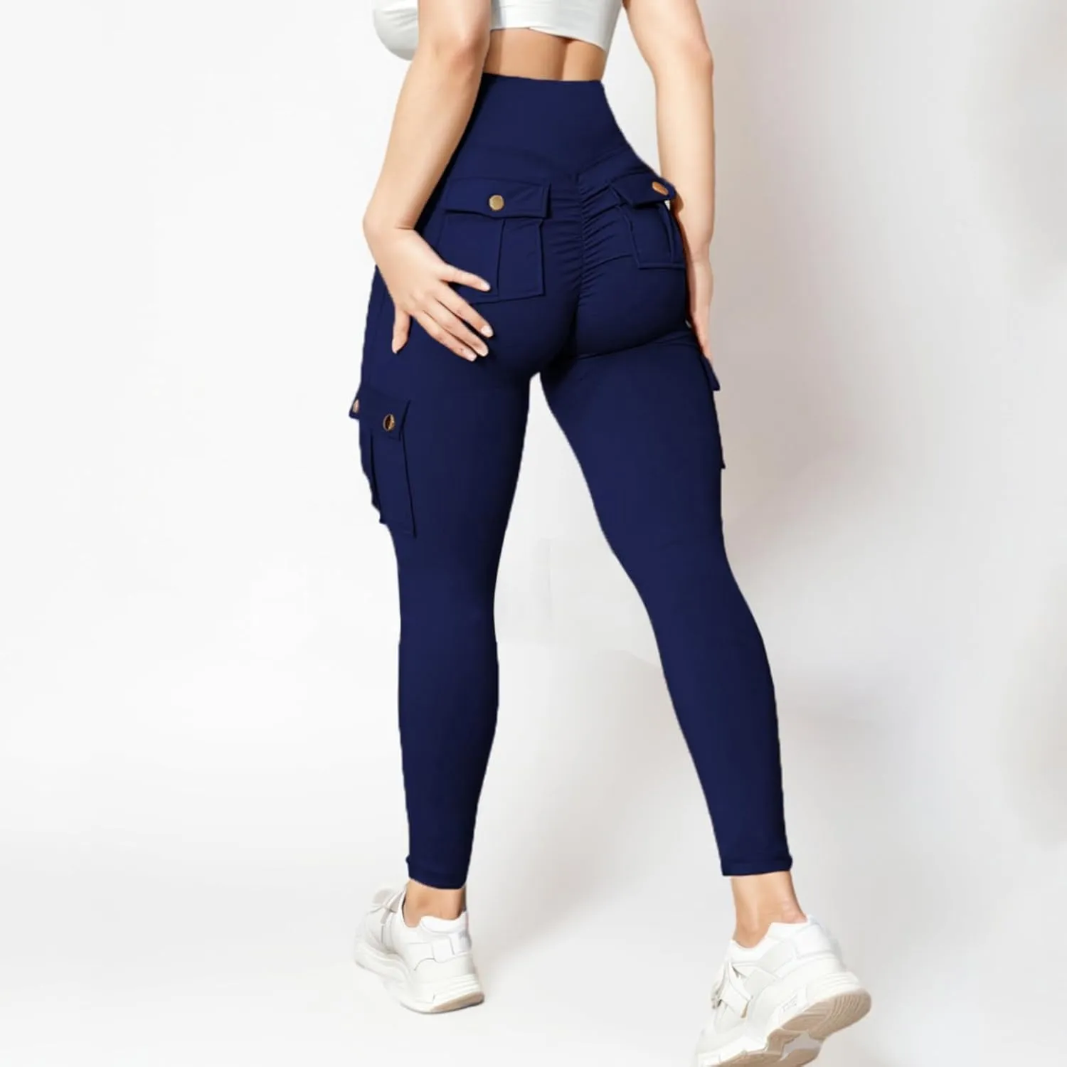 Cargo Leggings for Women with Multi Pockets High Waisted Workout Yoga Pants Elastic Compression Gym Parachute Pants