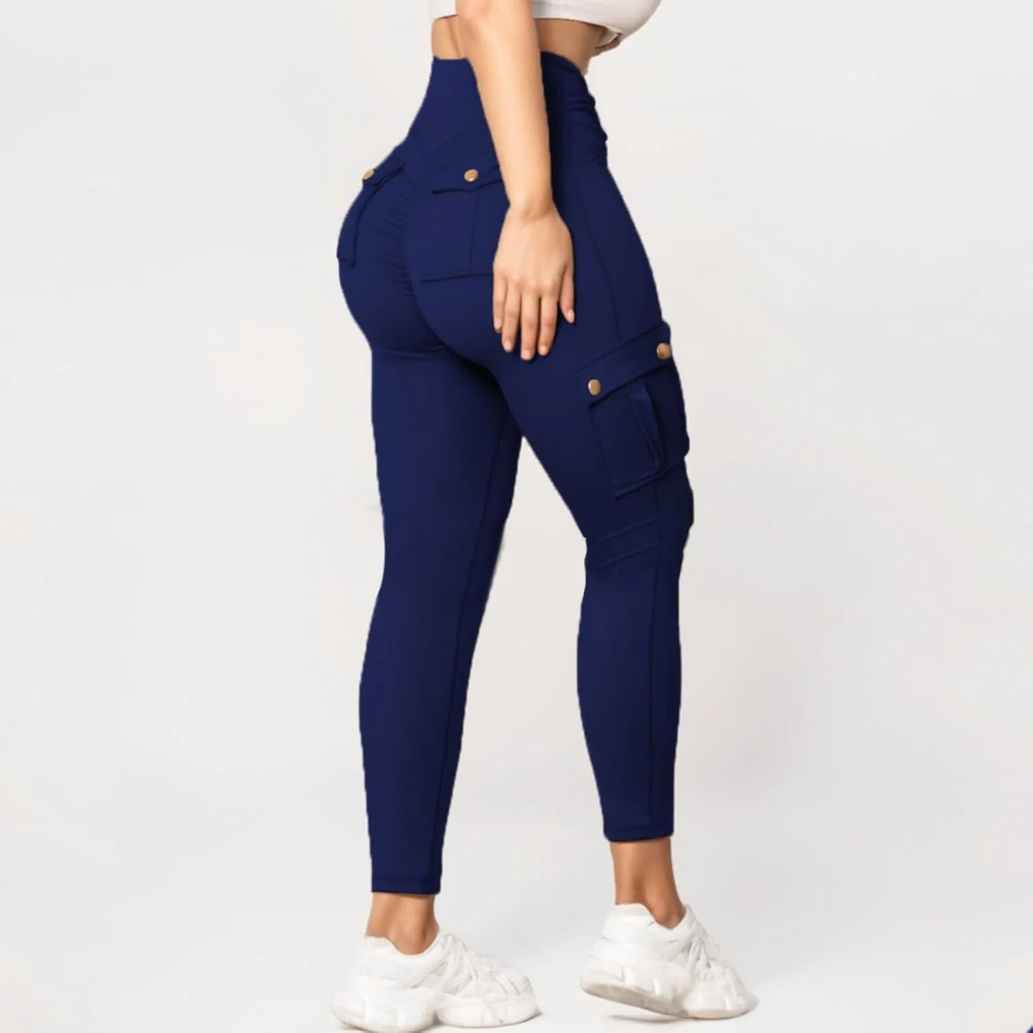 Cargo Leggings for Women with Multi Pockets High Waisted Workout Yoga Pants Elastic Compression Gym Parachute Pants