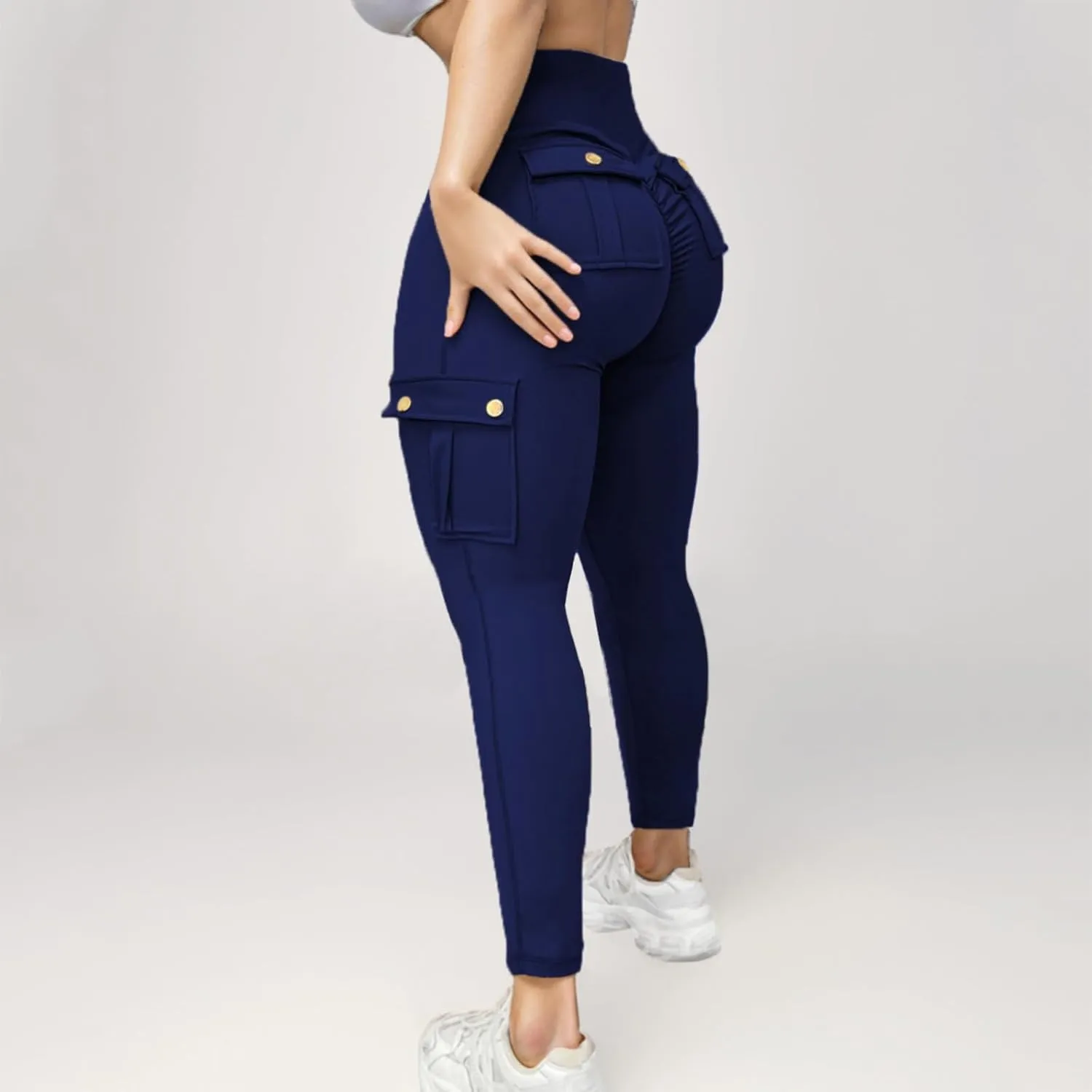Cargo Leggings for Women with Multi Pockets High Waisted Workout Yoga Pants Elastic Compression Gym Parachute Pants