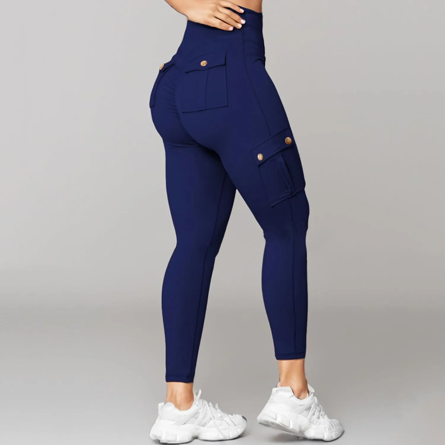 Cargo Leggings for Women with Multi Pockets High Waisted Workout Yoga Pants Elastic Compression Gym Parachute Pants