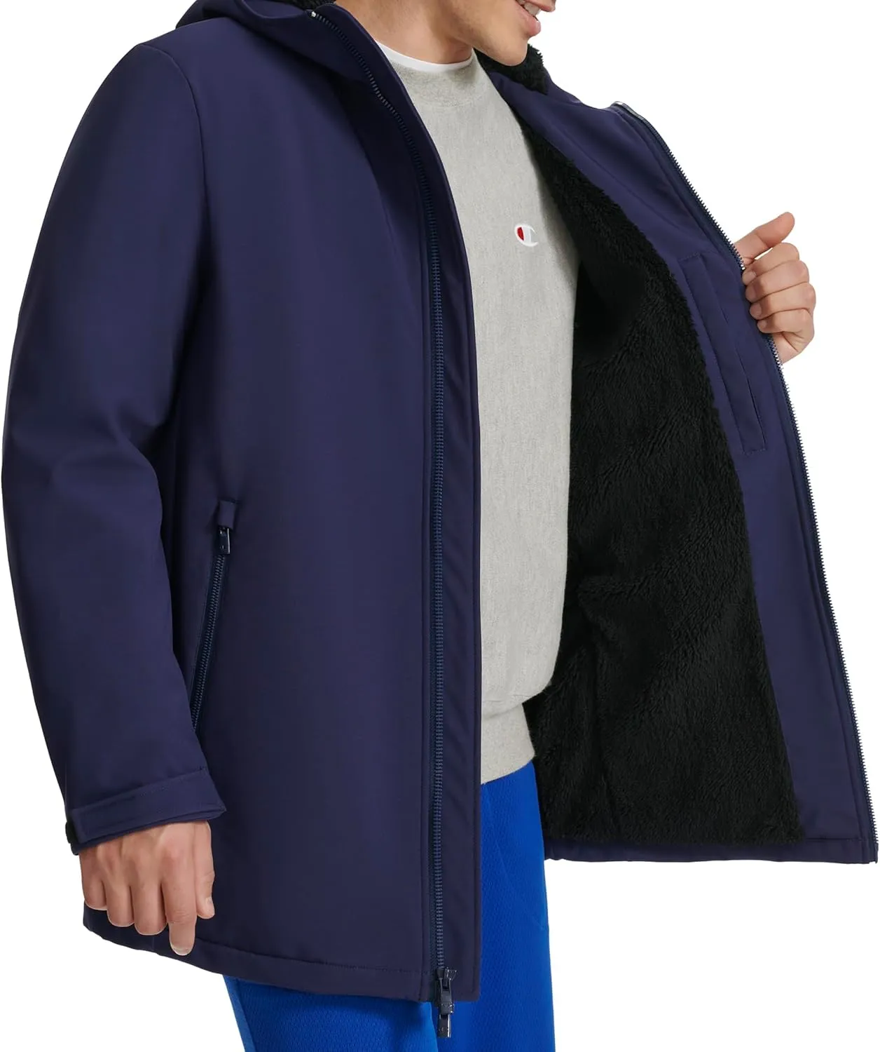 Champion Men's Mid-Length Soft Shell Performance Jacket with Sherpa Lining
