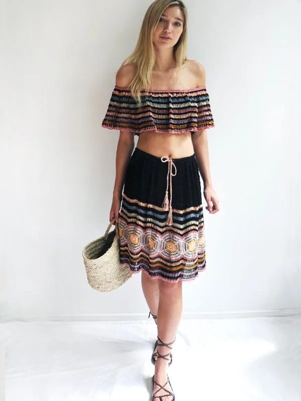 Crochet Carly Off Shoulder Top - Black
