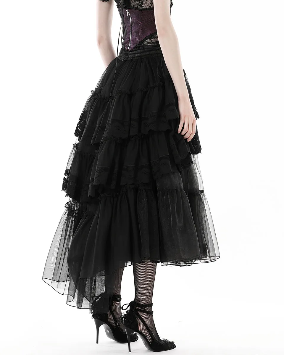 Dark In Love Womens Regency Gothic Courtesan Layered Mesh & Lace Midi Skirt