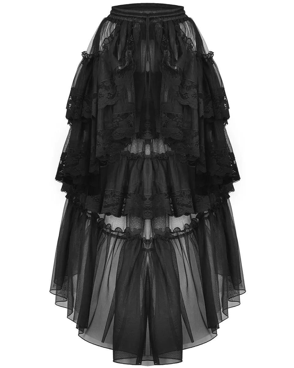 Dark In Love Womens Regency Gothic Courtesan Layered Mesh & Lace Midi Skirt