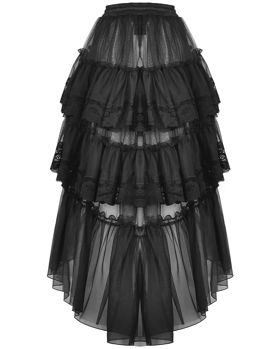 Dark In Love Womens Regency Gothic Courtesan Layered Mesh & Lace Midi Skirt