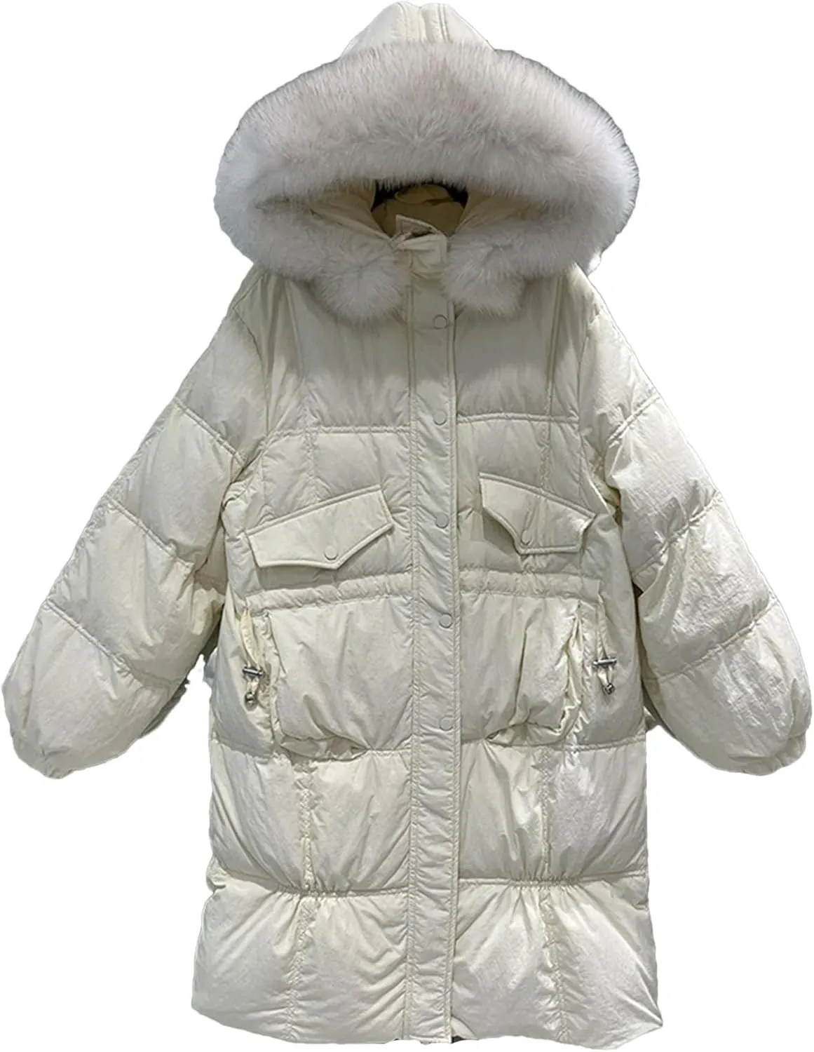 Dcvmvmn Women's Mid-Length Down Jacket Winter Thickened Long Sleeve Puffer Coat Female Thick Oversize Loose Coats White
