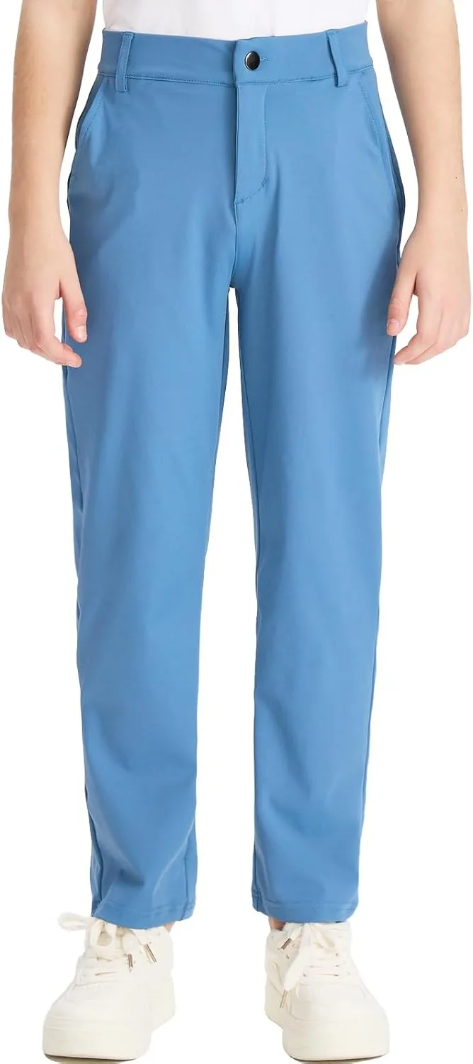 DEVOROPA Youth Boys Golf Pants Stretch Flat Front Dress Athletic Casual Pants School Uniform Chino Twill Pants Pockets