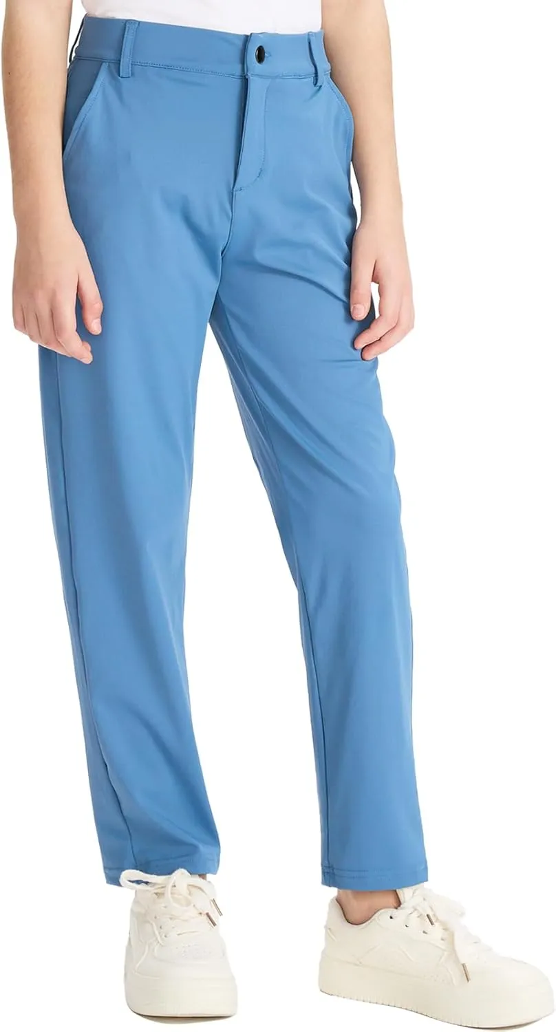 DEVOROPA Youth Boys Golf Pants Stretch Flat Front Dress Athletic Casual Pants School Uniform Chino Twill Pants Pockets