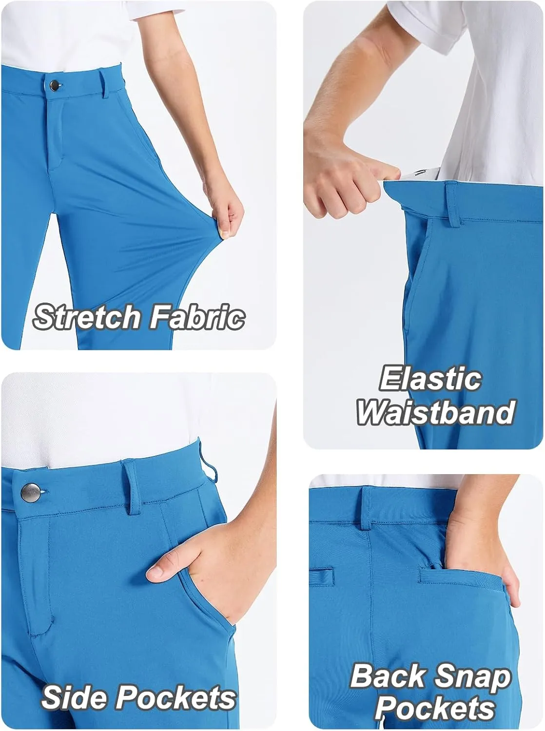 DEVOROPA Youth Boys Golf Pants Stretch Flat Front Dress Athletic Casual Pants School Uniform Chino Twill Pants Pockets