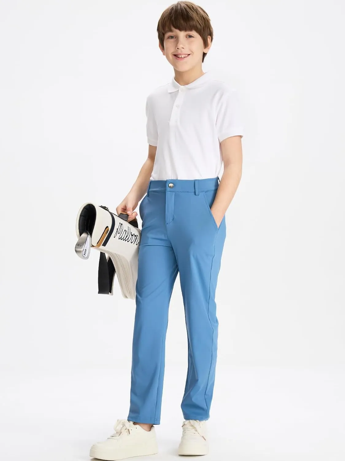 DEVOROPA Youth Boys Golf Pants Stretch Flat Front Dress Athletic Casual Pants School Uniform Chino Twill Pants Pockets