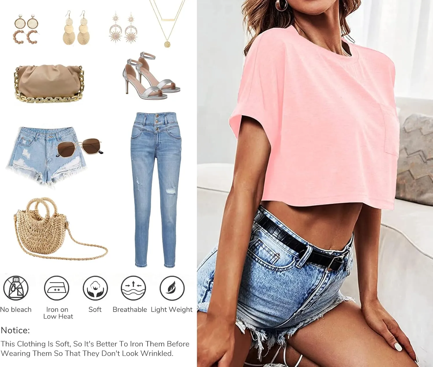 Dyexces Womens Crop Tops Short Sleeve Crewneck Cropped T Shirt Casual Summer Solid Color Loose Basic Tees with Pockets