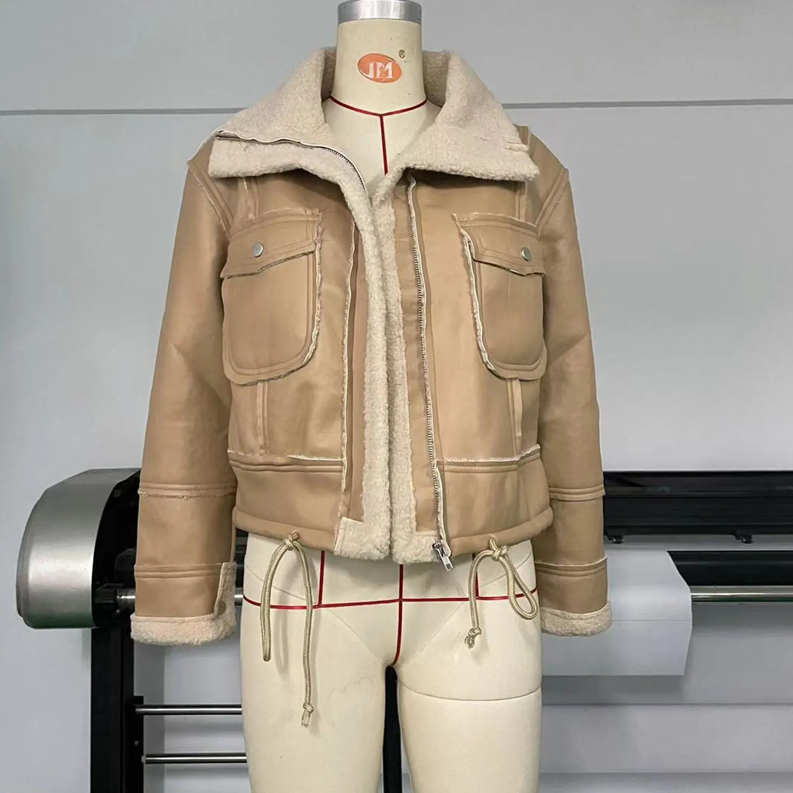 Fall Winter Coat Lamb Wool Short Coat Zipper Machine Car Jacket Women