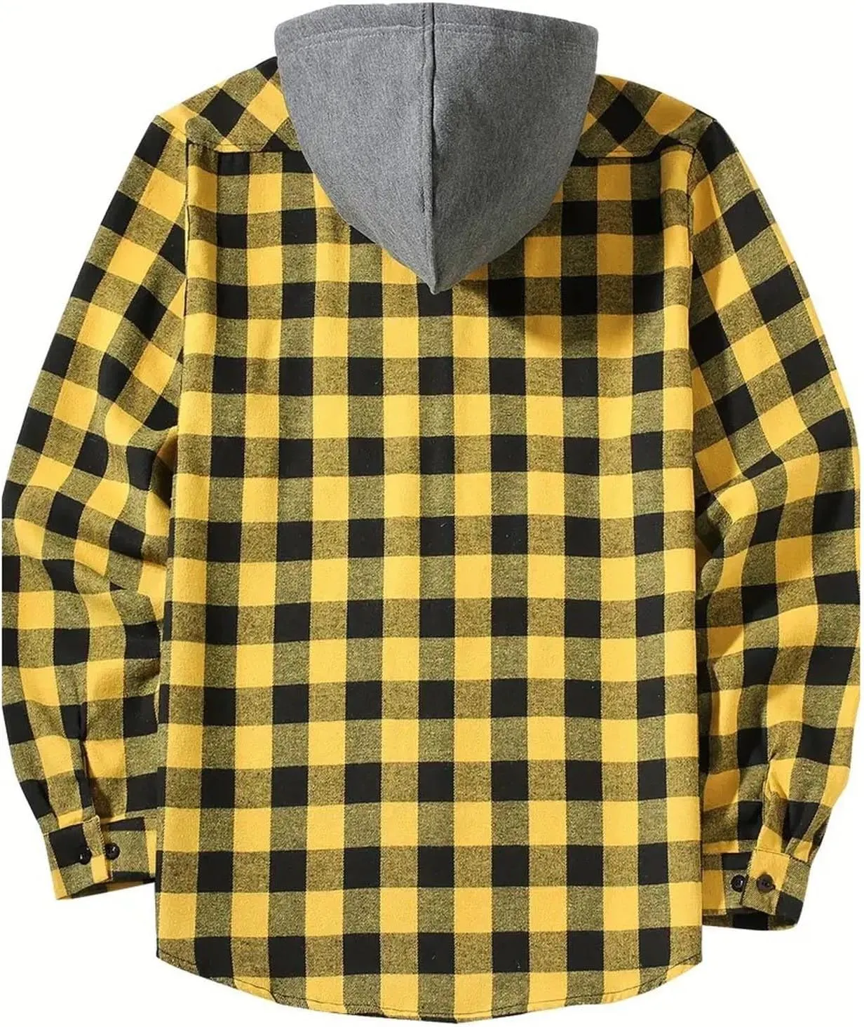Flannel Hoodie Shirt for Men Casual Button Down Plaid Shirt Jacket Classic Drawstring Long Sleeve Shacket Coats