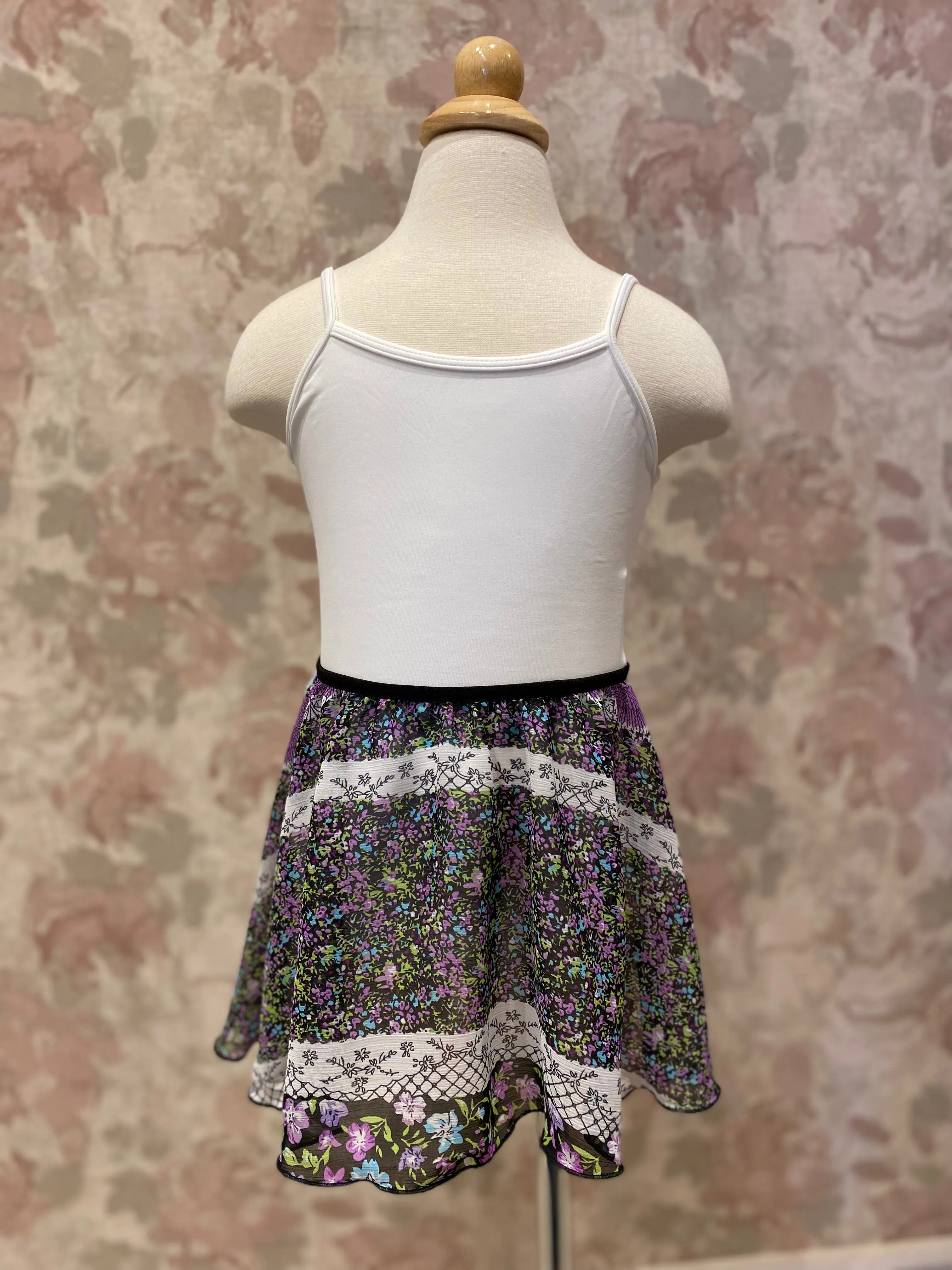 Girls Purple Floral Pull On Skirt