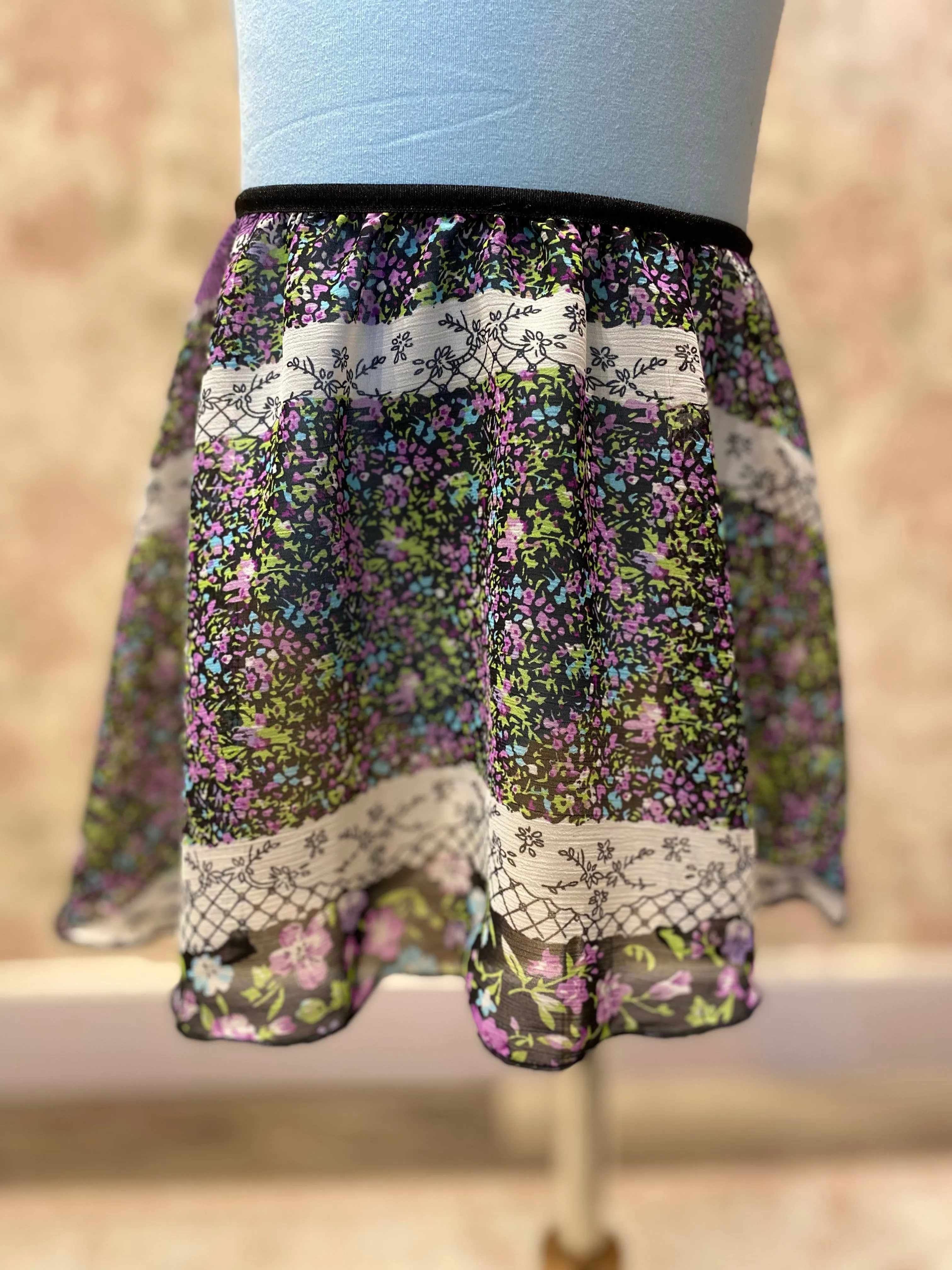 Girls Purple Floral Pull On Skirt