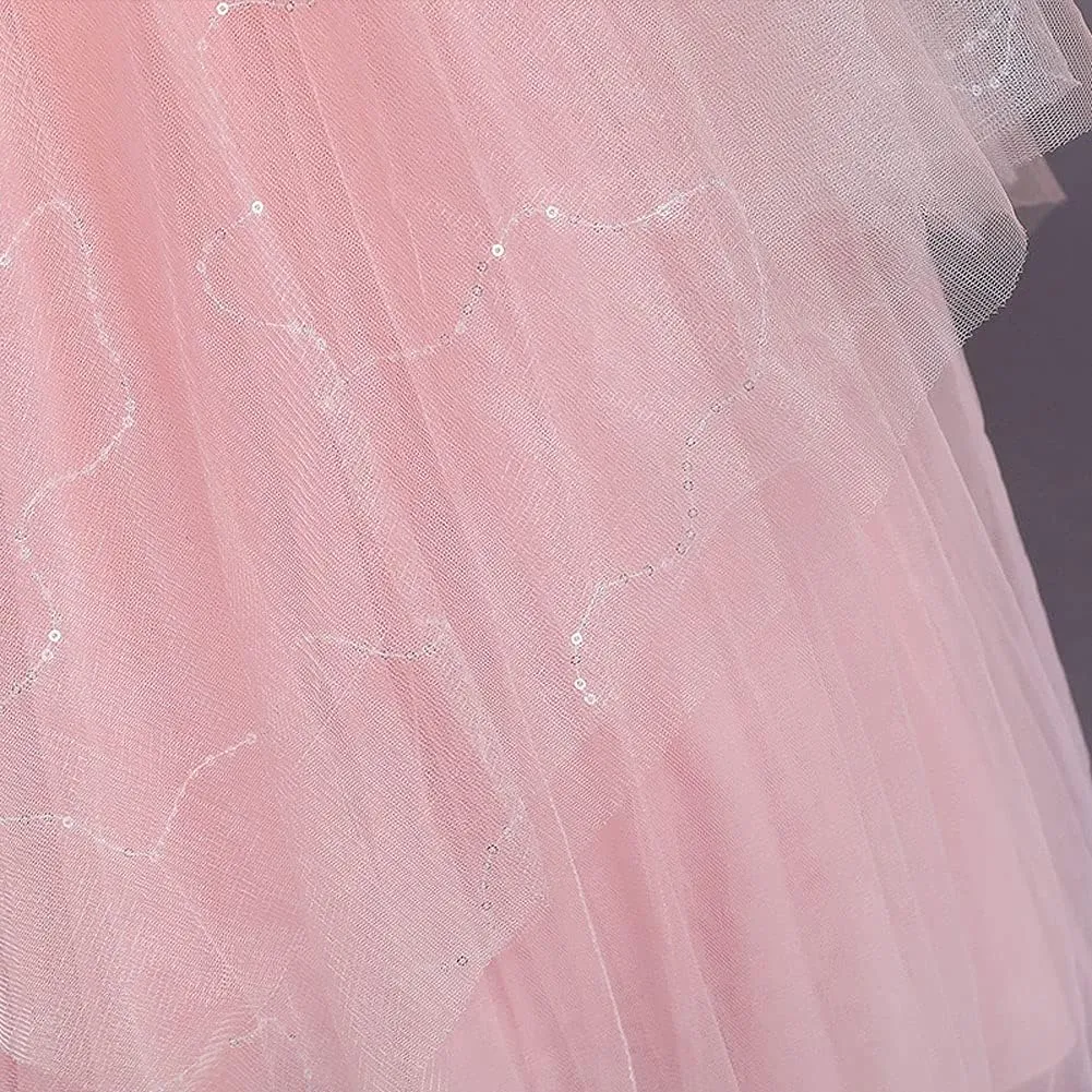 IWEMEK Girls Embroidered Beads Dress Sleeveless V Back Pageant Evening Gown Christening Wedding Birthday Party Long Dresses