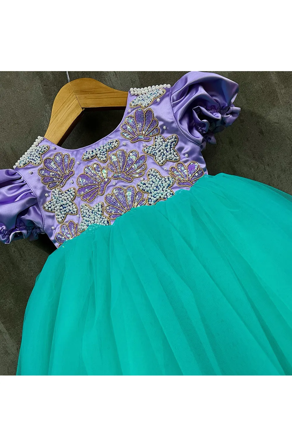 Lavender And Turquoise Embroidered Gown
