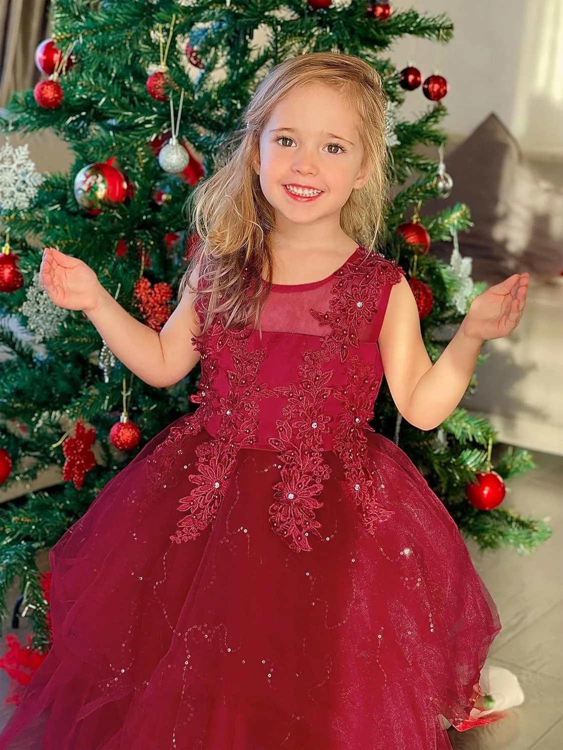 LOLANTA Flower Girl Dress for Wedding Kids Tulle Princess Long Dresses Father Daughter Dance Girls Vestidos Lace Embroidery