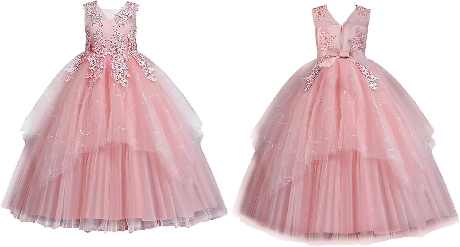 LOLANTA Flower Girl Dress for Wedding Kids Tulle Princess Long Dresses Father Daughter Dance Girls Vestidos Lace Embroidery