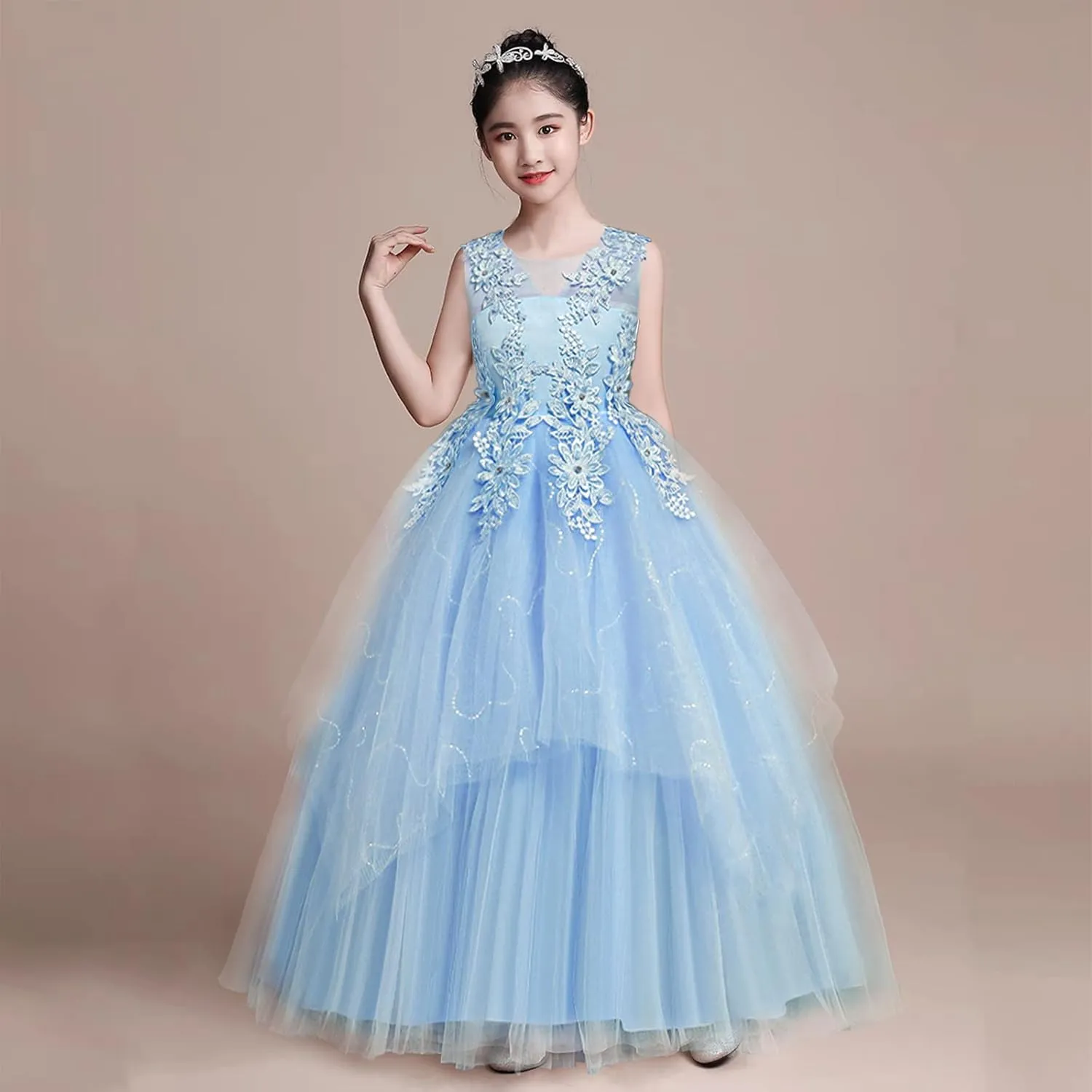 LOLANTA Flower Girl Dress for Wedding Kids Tulle Princess Long Dresses Father Daughter Dance Girls Vestidos Lace Embroidery