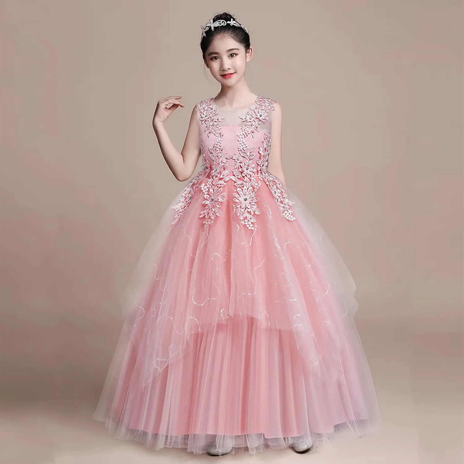LOLANTA Flower Girl Dress for Wedding Kids Tulle Princess Long Dresses Father Daughter Dance Girls Vestidos Lace Embroidery