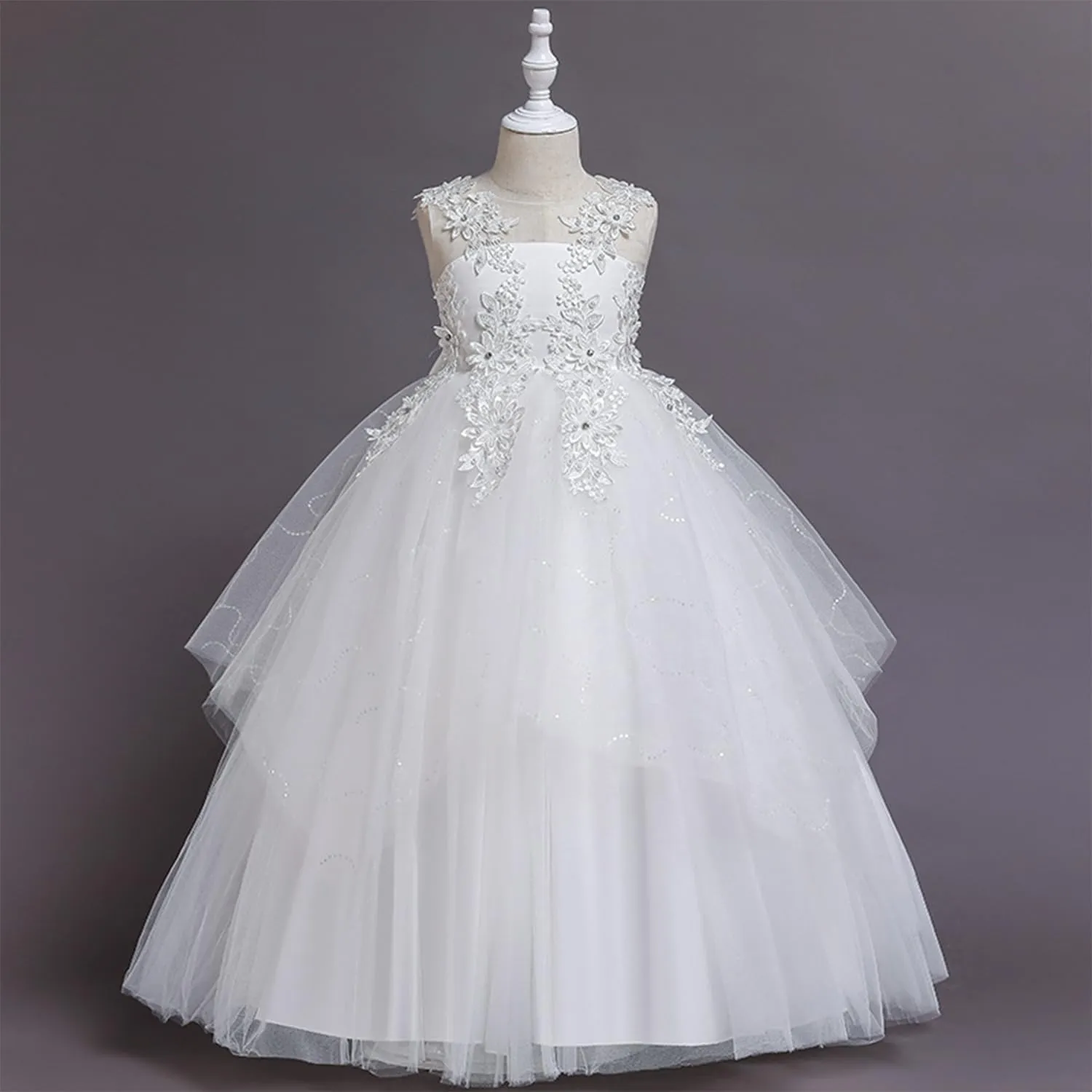 LOLANTA Flower Girl Dress for Wedding Kids Tulle Princess Long Dresses Father Daughter Dance Girls Vestidos Lace Embroidery