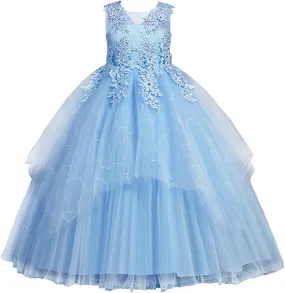LOLANTA Flower Girl Dress for Wedding Kids Tulle Princess Long Dresses Father Daughter Dance Girls Vestidos Lace Embroidery