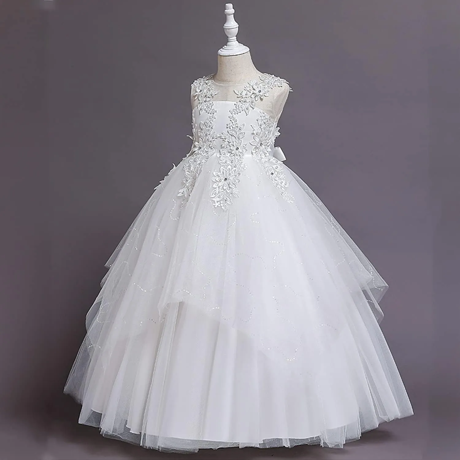 LOLANTA Flower Girl Dress for Wedding Kids Tulle Princess Long Dresses Father Daughter Dance Girls Vestidos Lace Embroidery