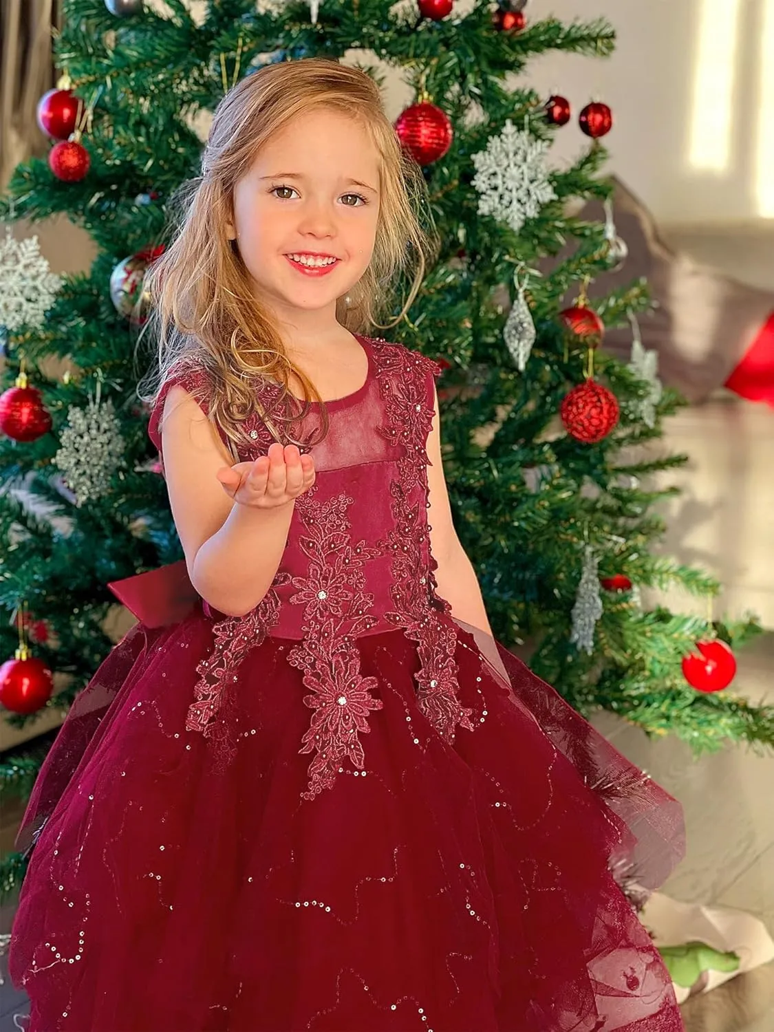 LOLANTA Flower Girl Dress for Wedding Kids Tulle Princess Long Dresses Father Daughter Dance Girls Vestidos Lace Embroidery