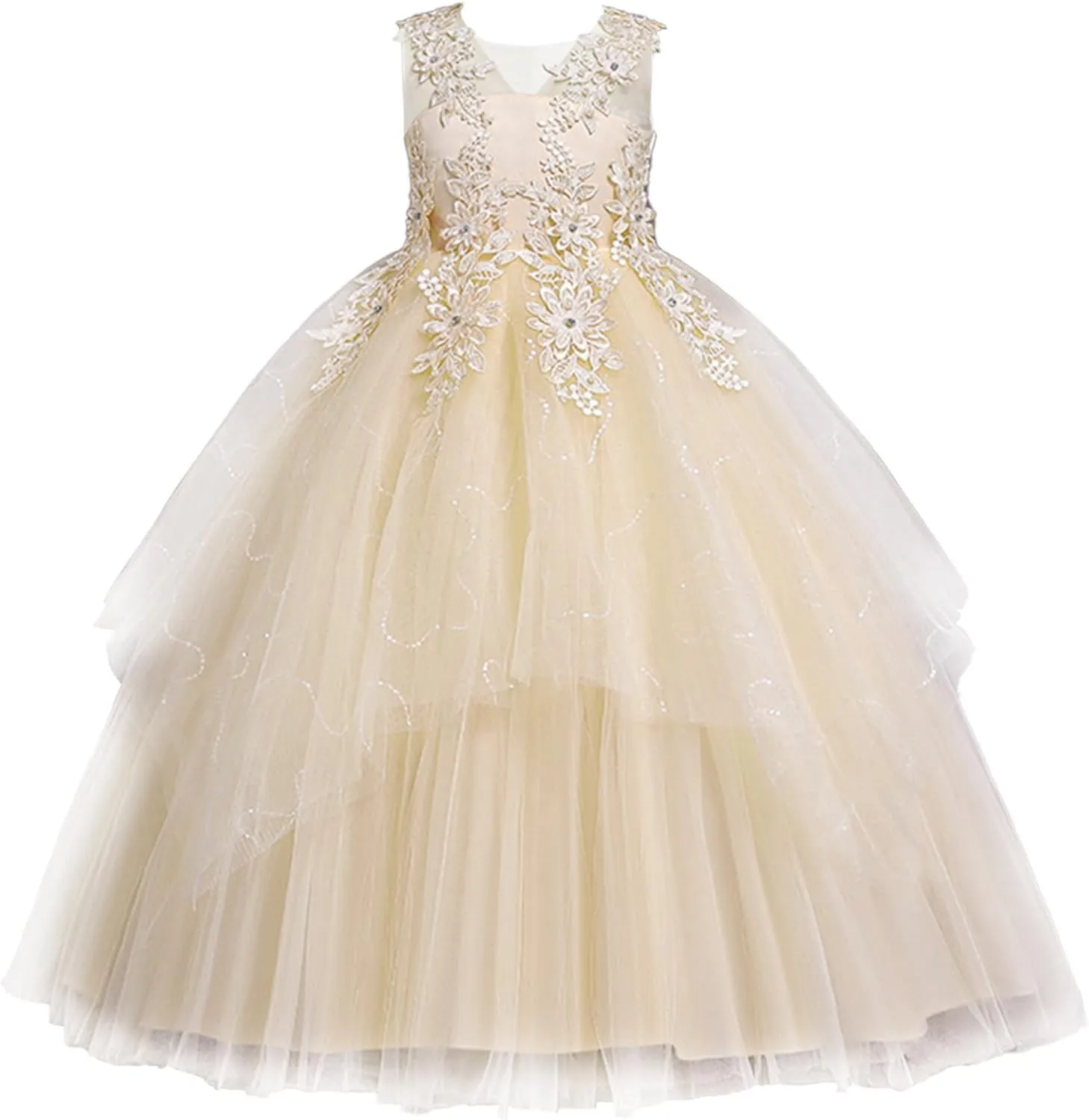 LOLANTA Flower Girl Dress for Wedding Kids Tulle Princess Long Dresses Father Daughter Dance Girls Vestidos Lace Embroidery