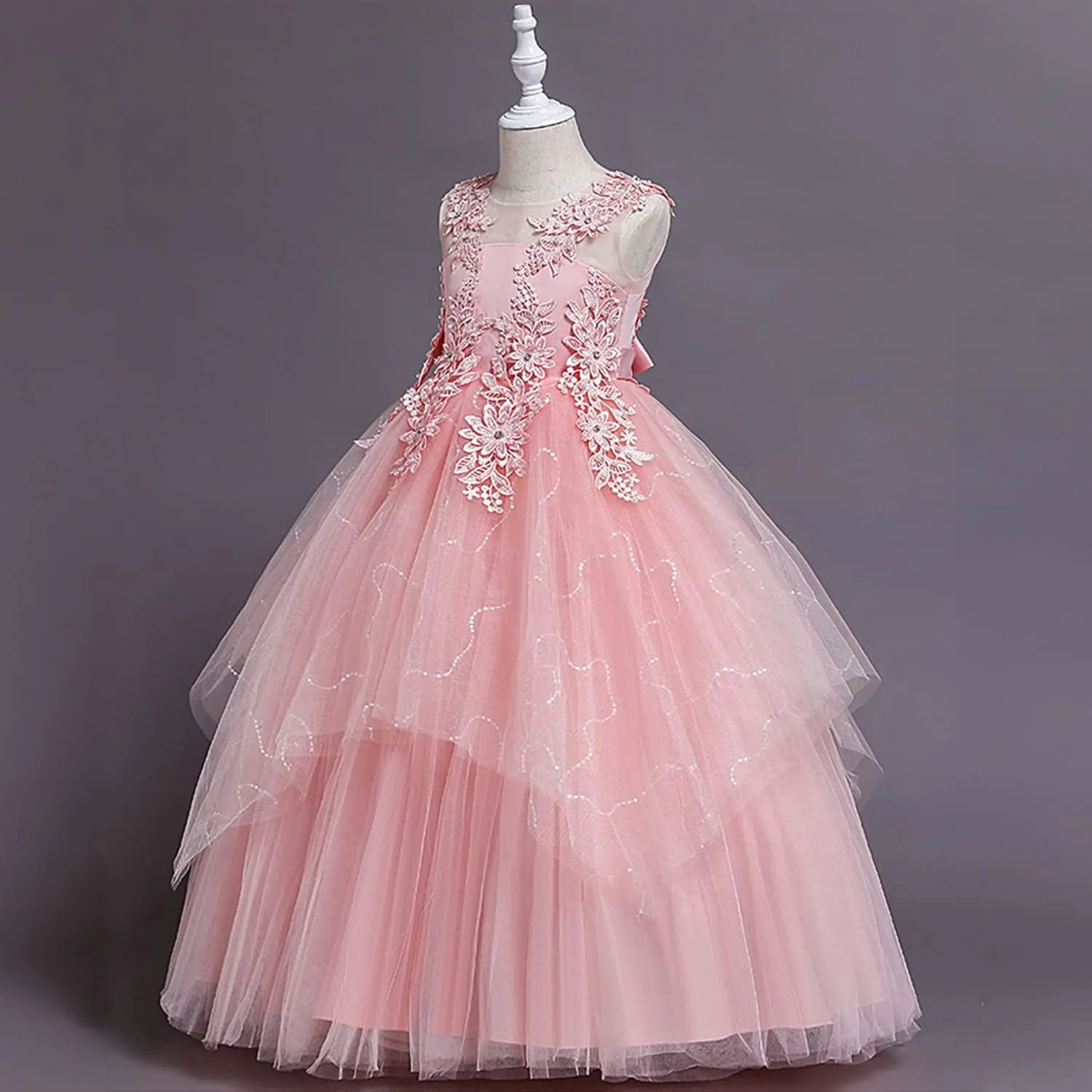 LOLANTA Flower Girl Dress for Wedding Kids Tulle Princess Long Dresses Father Daughter Dance Girls Vestidos Lace Embroidery