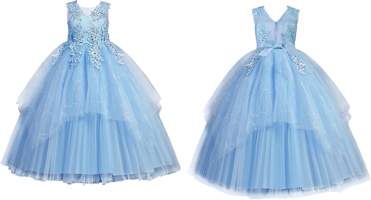 LOLANTA Flower Girl Dress for Wedding Kids Tulle Princess Long Dresses Father Daughter Dance Girls Vestidos Lace Embroidery