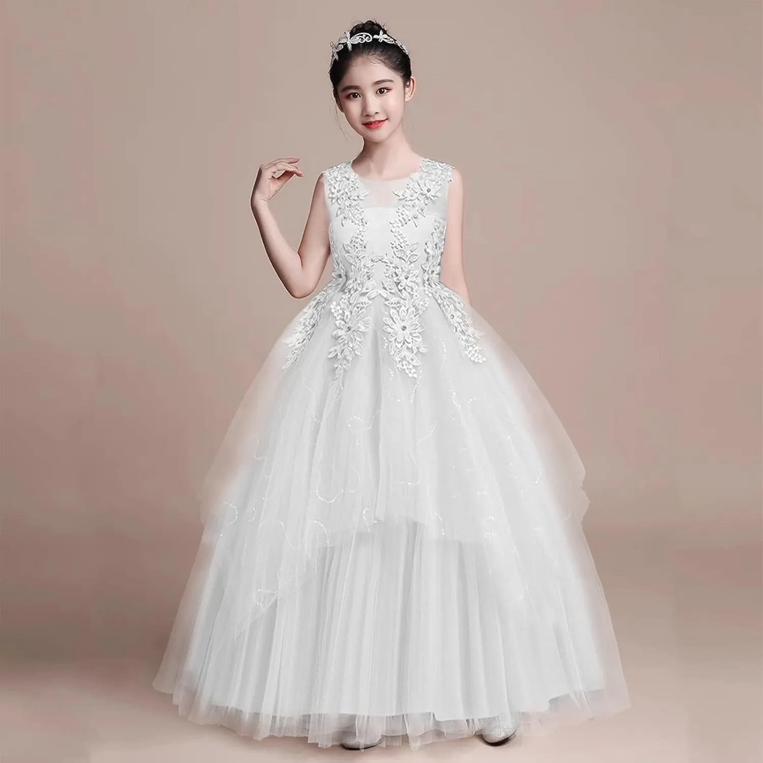 LOLANTA Flower Girl Dress for Wedding Kids Tulle Princess Long Dresses Father Daughter Dance Girls Vestidos Lace Embroidery