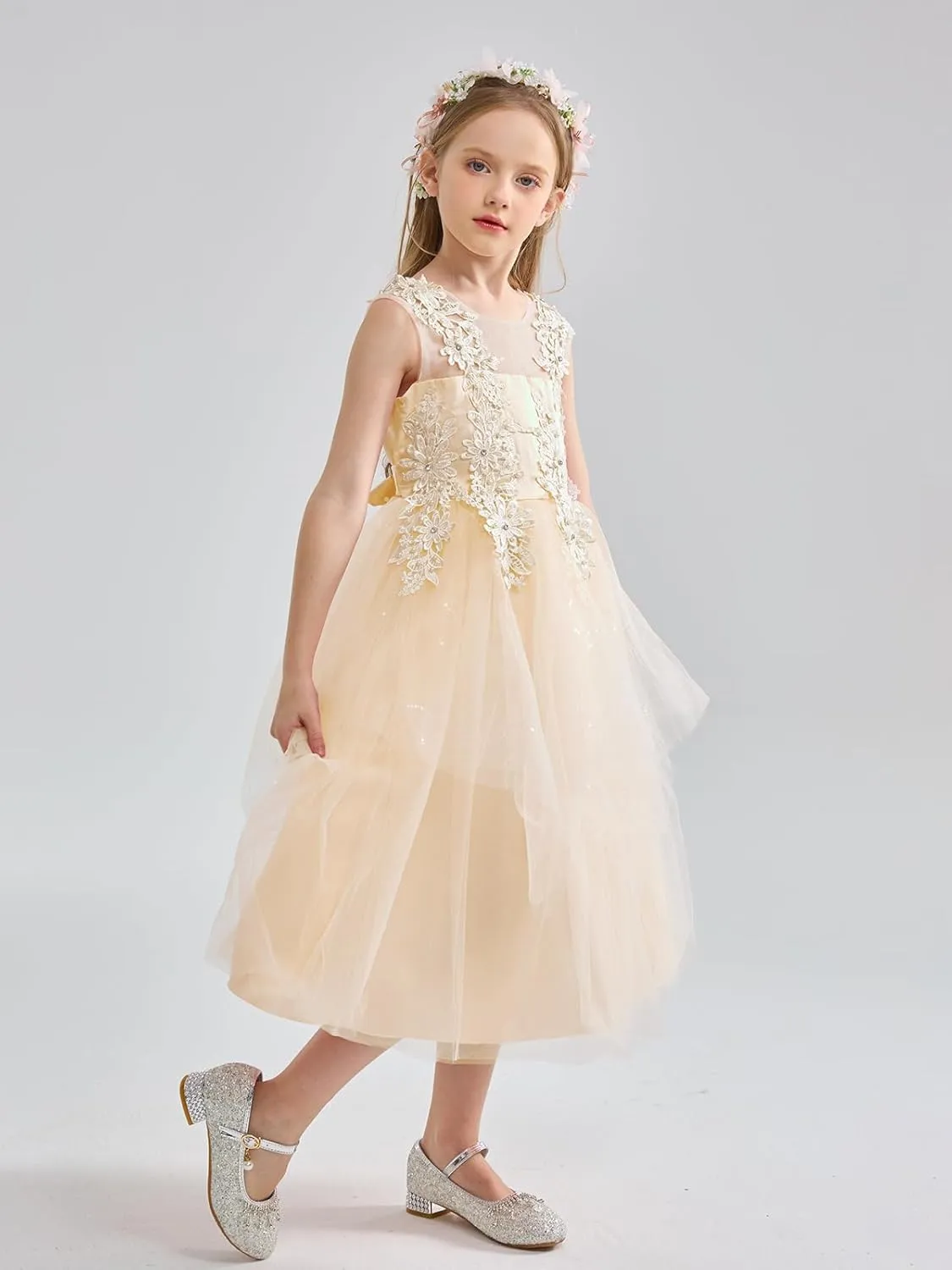 LOLANTA Flower Girl Dress for Wedding Kids Tulle Princess Long Dresses Father Daughter Dance Girls Vestidos Lace Embroidery