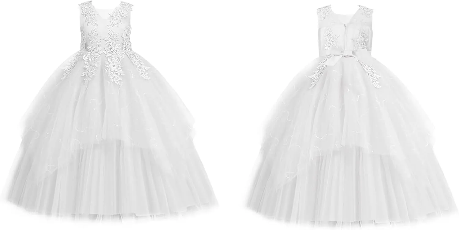 LOLANTA Flower Girl Dress for Wedding Kids Tulle Princess Long Dresses Father Daughter Dance Girls Vestidos Lace Embroidery
