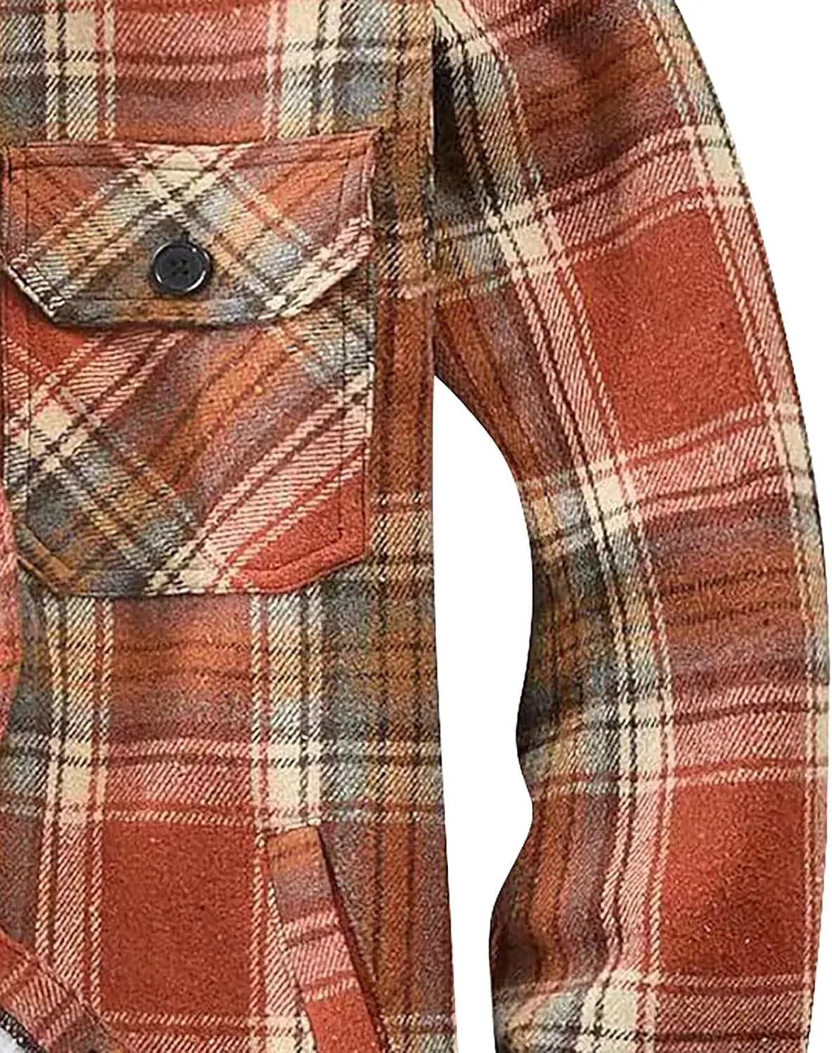 Men's Cotton Flannel Shirt Jacket Sherpa Fleece Lined Long Sleeve Plaid Shirt for Men Winter Thermal Berber Jackets